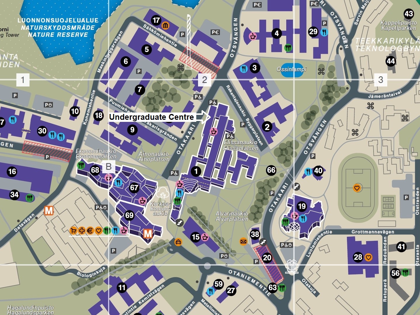 This is the campus map of Aalto University in Espoo